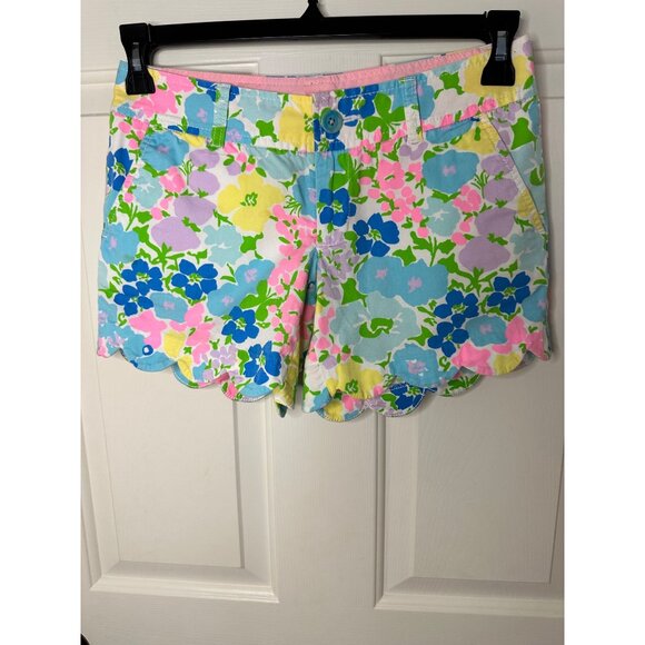 Lilly Pulitzer Buttercup Shorts Scalloped Hem Floral Pastels Size 0 Cotton Blend - Picture 7 of 10